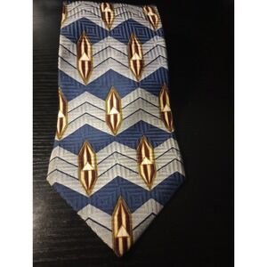 Bill Blass Black Label Silk Tie Italy Blue Gray Geometric‎ Art Deco Wide 4"...